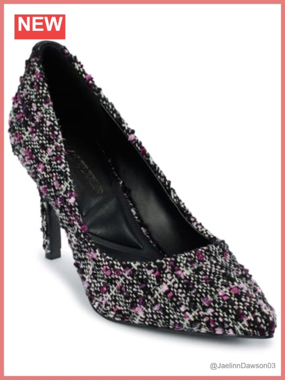 Karl Lagerfeld Royale Tweed Pointed Toe Pump Leather Heels Evening Party